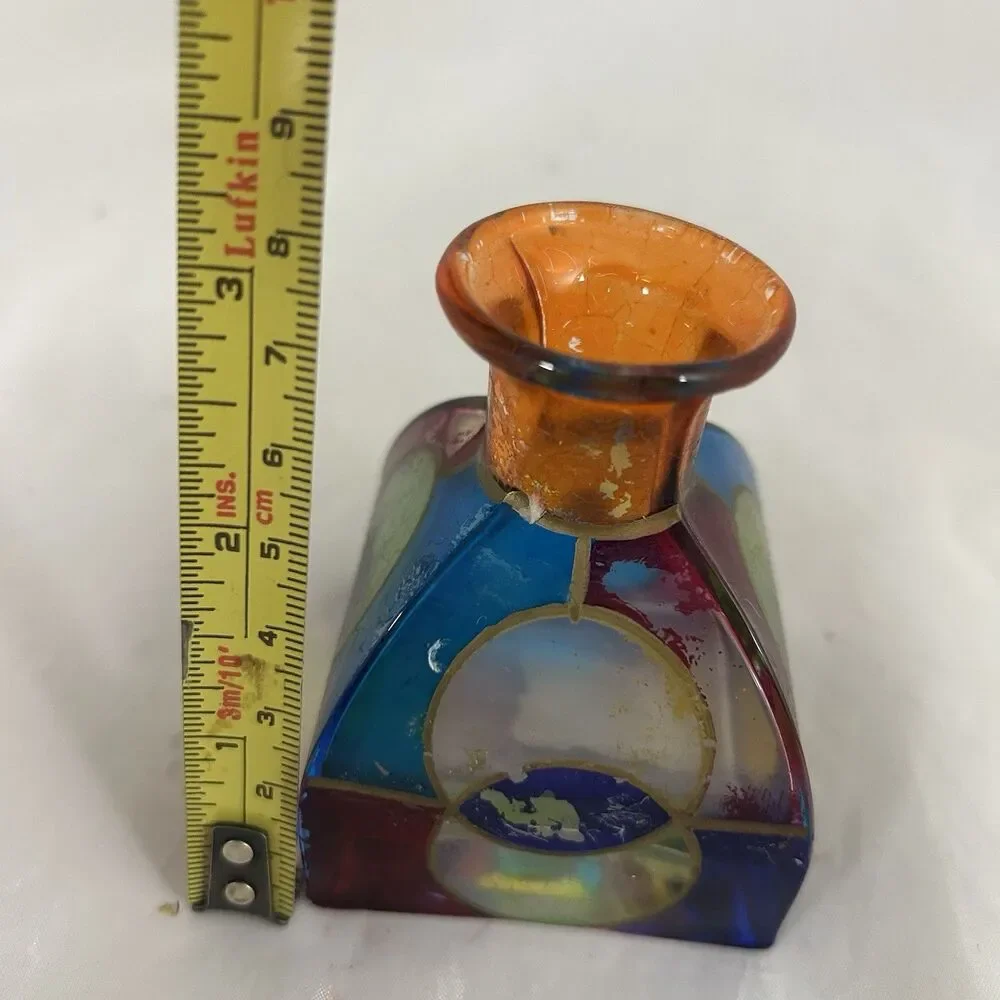 Vintage Due Zeta Venezia Italy Hand Painted Glass Bud Vase 3” Made in Italy